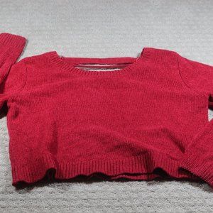 Society 212 Women's Size XL Red Chenille Cropped Crew Neck Knit Sweater